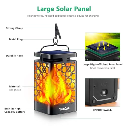 Solar Lanterns Outdoor (Flickering Flame / 4 Pack Black)
