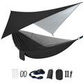 Camping Hammock with Rain Fly Tarp Mosquito Net Heavy Duty Tree Straps Portable Double Parachute Hammocks Tent Waterproof Rainfly Set (Rain Fly Size：98.4x59in / Black)