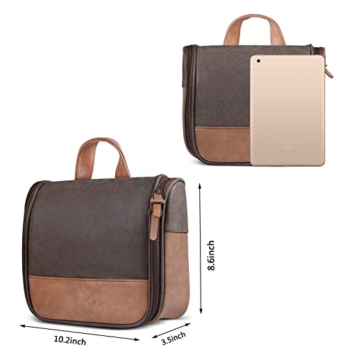 Hanging Toiletry Bag for Men VANCASE Vintage Leather Shaving Dopp Kit Medium Waterproof Travel Bathroom Bags Portable Shower Organizer Brown Pattern (Brown Pattern)