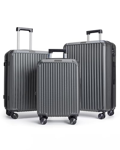 3 Piece Luggage Sets With Spinner Wheels Hardshell TSA Lock (Glacier Gray / 3-Piece Set - 20"/24"/28")