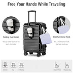 Carry On Luggage 22x14x9 Airline Approved Hardshell Carry On Suitcases with Wheels Travel Rolling 20 Inch Luggage with Cup Holder for Men Women (Black / Carry-On 22-Inch（non-expandable）)
