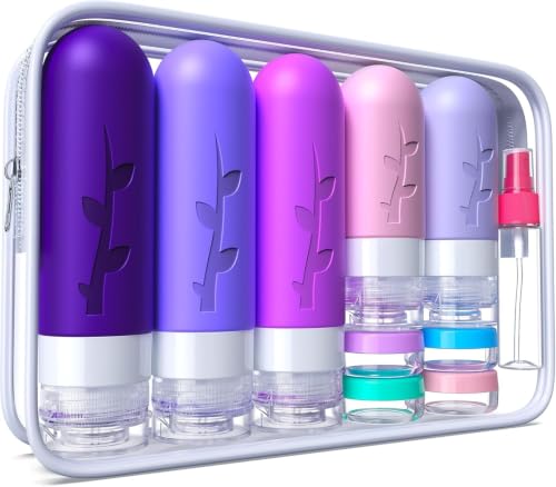 Aeomini 19 Pack Purple Travel Bottles for Toiletries (Purple Travel Set)