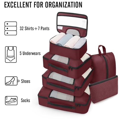 8 Set Packing Cubes for Travel Essentials (11 Wine Red)