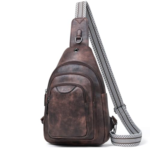 10L Crossbody Sling Bag for Women Men Anti Theft Cross Body Fanny Pack Belt Bag Purse Gifts for Women Faux Leather (10L / 10l-coffee)