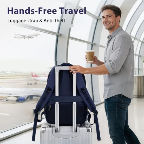 Travel Backpack for Men with Anti Theft Pocket (Dark Blue Brown / 17 Inch)