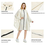 Rain Poncho Jacket Coat Hooded Zipper Style for Women (One Size / Beige)