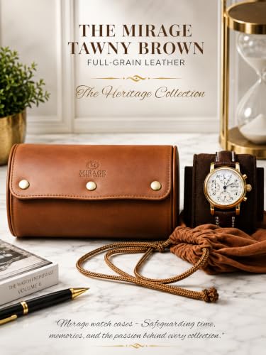 Watch Travel Case for Men Leather Watch Roll for Travel Organizer and Display Watch Case 2 Slots Full Grain Leather Tawny Brown