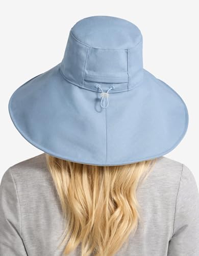 Women's Ultra Wide Cotton Linen Hat UPF 50+ (Small-Medium / Blue / Beige)