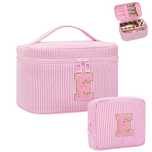 Personalized Initial Makeup Bag for Women Teen Girls (Pink 01)
