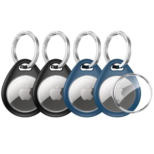 Holder for Apple AirTag (Black & Blue with Keychain)