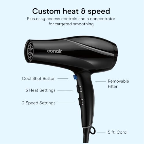 Hair Dryer with Concentrator Attachment (1 Count (Pack of 1))