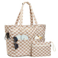 Beach Bag Waterproof Sandproof Large Capacity Foldable for Women (Brown Checkered / 35L)