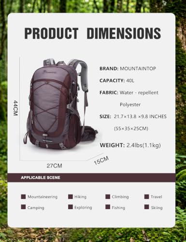 40L Hiking Backpack Daypack Travel Camping Bag for Men&Women (Dark Purple-40l / 40L)