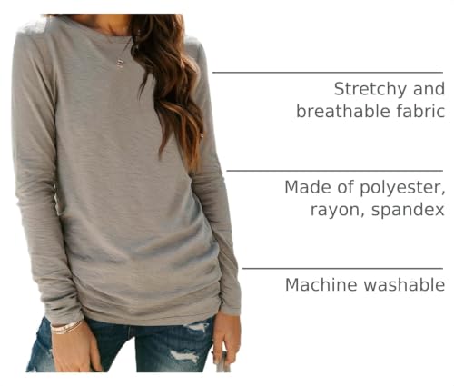 Long Sleeve Shirts for Women Casual Crewneck Tops Basic Tees (XX-Large / 01khaki)
