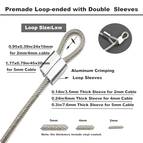 10 Pcs 2mm Wire 24 inch Vinyl Coated Stainless Steel Cable with Loops Short Wire Rope Lanyard Lock Security Chain Link for Outdoor Gates (2mm(T) X 24 in(L) 10PCS / Clear)