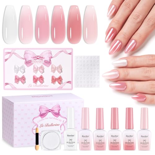 Beetles Pink Jelly Gel Polish Set with Chrome Powder (A - Sheer | Pink | La Ballerine)