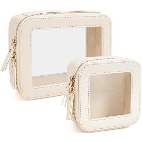 Travel Clear Makeup Bag Set (Mini+Large Beige)