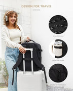 Travel Backpack for Women & Men (Black-white-brown / 18 Inch - 4 Pcs)