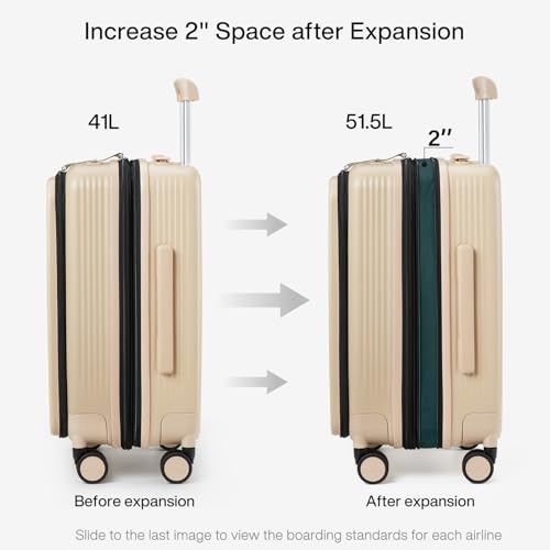 Grace Carry On Luggage with Wheels Airline Approved Hard Shell Suitcases with Front Pocket (Cuban Sand / 20 Inch-2)