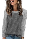 Womens Tops Long Sleeve Shirts Sweaters for Women Fall Teacher Outfits (Small / Grey White)
