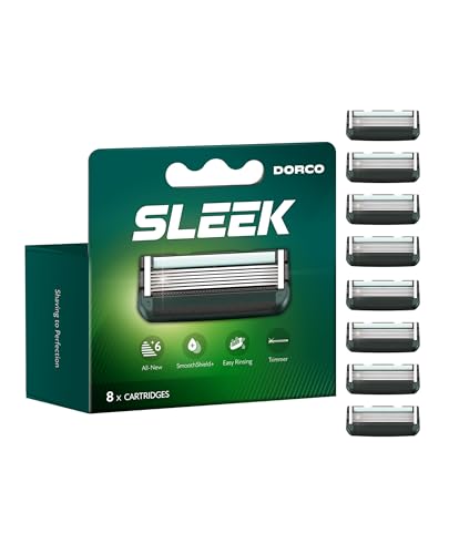 SLEEK Six Blade Razor System with Multi (Replacement 8 cartridges)