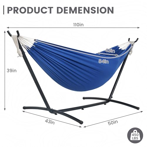 Double Hammock with 9ft Space (Black Frame- Blue)