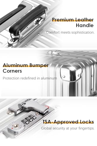 20 Inch All Aluminum Carry On Luggage with Leather Handle (Silver / Carry on 20inch)
