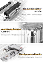 28 Inch All Aluminum Checked in Luggage with Leather Handle (Black / Checked in 26inch)