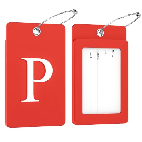 2 Pack Initial Luggage Tags for Suitcases Airplane Travel Essentials (Large P / Red)