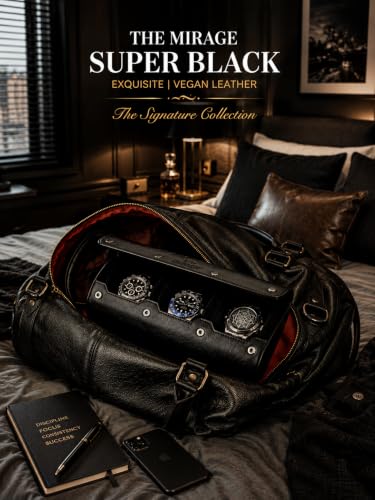 Watch Travel Case for Men Watch Roll for Travel Organizer and Display Watch Case (3-Slots / Black Black)