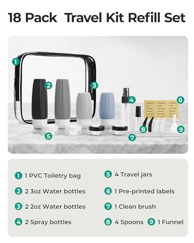 18 Pack TSA Approved Travel Bottles for Toiletries (03-Earth Tone)