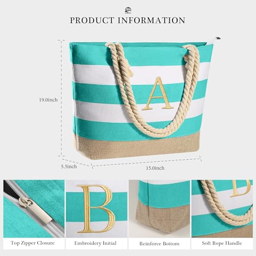 Mothers Day Gifts for Grandma Wife Daughter Nana Aunt Women Sister Teacher Gift Initial Beach Tote Bag for Mom Birthday Gifts M (M / Blue)