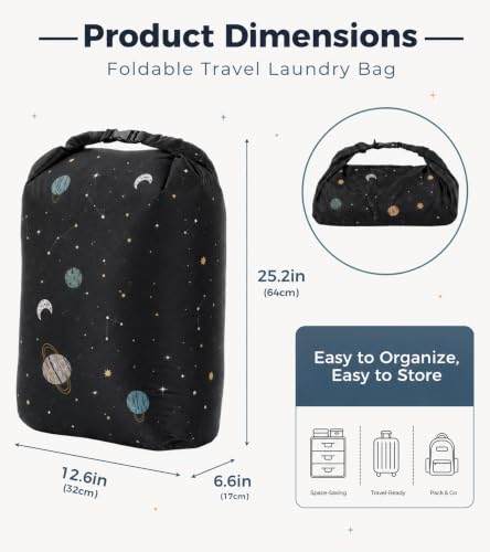 Compression Travel Laundry Bag for Dirty Clothes (Black Planet / Large)