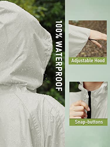 Unisex Rain Poncho Hooded Waterproof Raincoat for Adults Women (Beige)