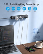 Wall Mount Surge Protector Power Strip with 360 Rotating Plug (Black / 3FT Rotating Plug)