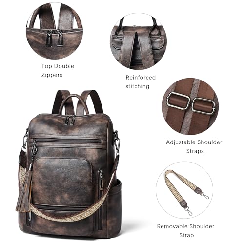 Vegan Leather Laptop Backpack for Women 15.6 inch Work Backpack Fashion Travel Backpack Purse for Travel College Work (1 Two-toned Coffee)