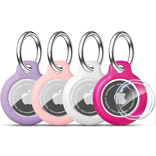 Apple AirTag Holder with Key Ring 4 Pack AirTag Case (Purple/Rose Red/Pink/White)