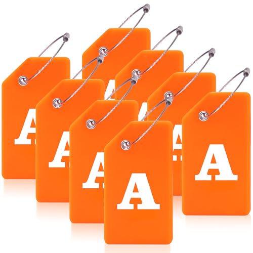 8 Pack Initial Luggage Tags for Suitcases Airplane Travel Essentials (Orange / Letter A)