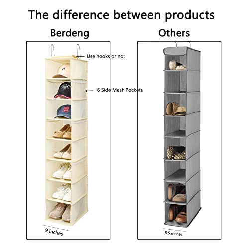 Hanging Shoe Organizer for Closet with Side Mesh Pockets (Beige(1 Pack))