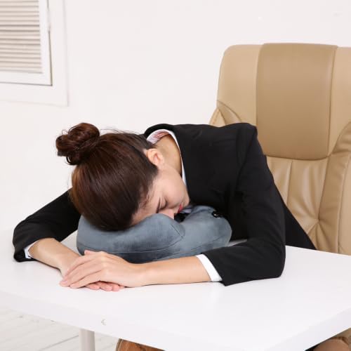 Inflatable Travel Neck & Shoulder Pillow for Airplanes&Long Trips (Gray / Medium)