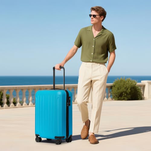 24 Inch Medium Luggage Checked TSA Approved Suitcase (Ocean Blue / 24" Checked)