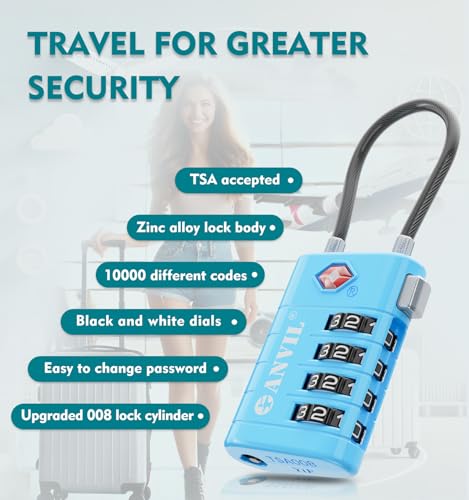 TSA Approved Luggage Locks with Search Alert Indicator (Blue)