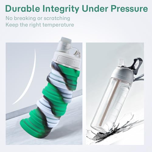 Reusable BPA Free Foldable Silicone Water Bottles for Kids (Green / 1pack)