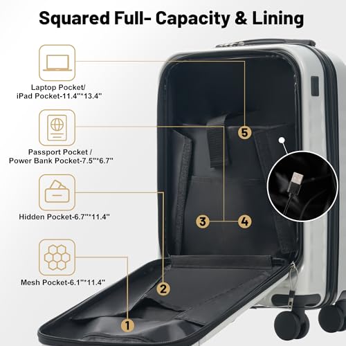 Luggage Sets Front Opening (2-piece Set / White Grey+bag)