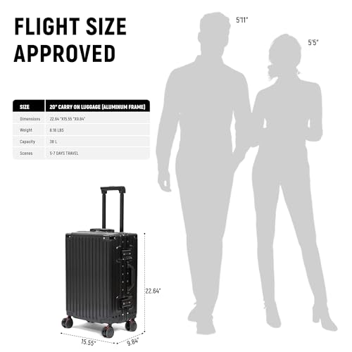 20 Inch Carry On Luggage Aluminum Frame Airline Approved (Black / 20-Inch)