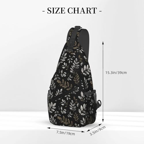 Sling Bag Boho Black Leaf Pattern Hiking Daypack Crossbody Shoulder Backpack Travel Chest Pack for Men Women (B0167)