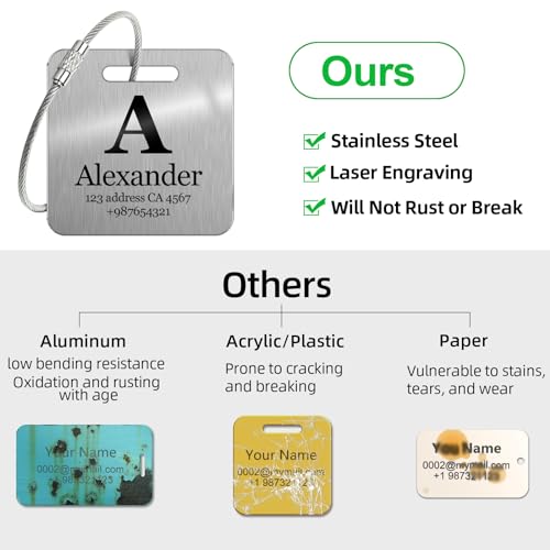 Customized Stainless Steel Luggage Tags (Initial 2"x2" / 2 Pack)