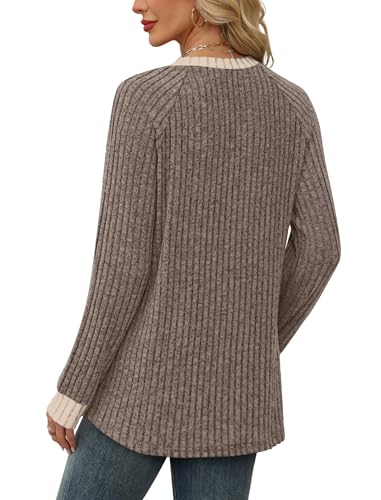 Plus Size Spring Clothes for Women 2026 Blouses Teacher Fall Fashion Shirts for Women Loose Fit Casual Maternity Tops Trendy Crewneck Knit Tunic Oversized Sweaters To Wear with Leggings Khaki 2XL (XX-Large / 01-khaki)