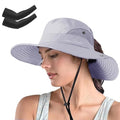 Women's Ponytail Safari Sun Hat (6 3/4-6 7/8 / 1-pure Light Grey/Arm Sleeves)
