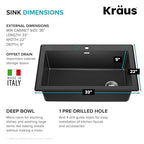 Black 33 in Single Bowl Drop In Granite Kitchen Sink KGD (Single Bowl Drop In Sink / Black)